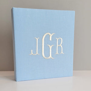 Blue linen handmade baby memory book without bow by AP Creations