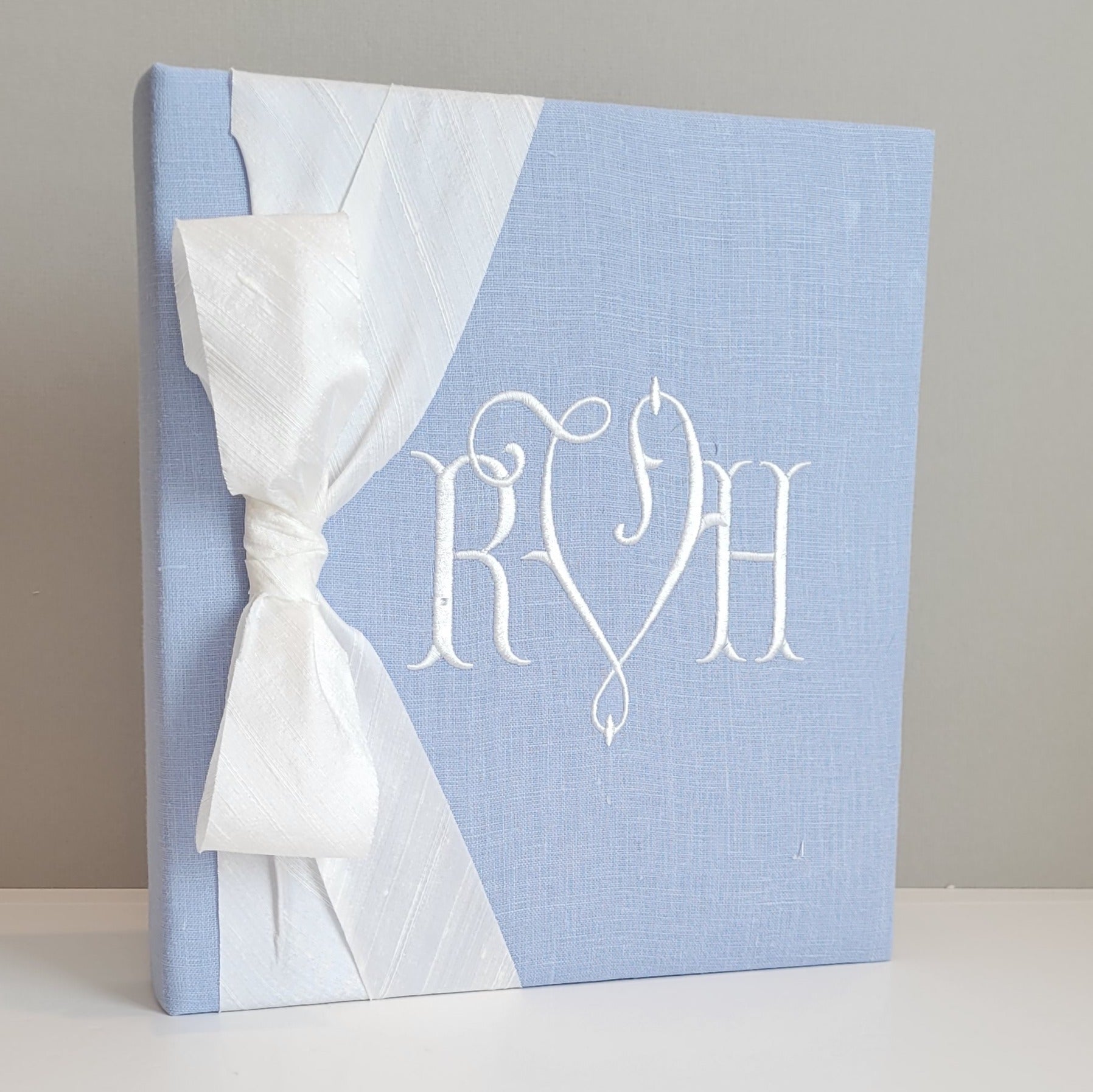 Baby Memory Book - Blue Linen (w/ SILK Bow) by AP Creations in Tuscaloosa, paper gift detail photo 2