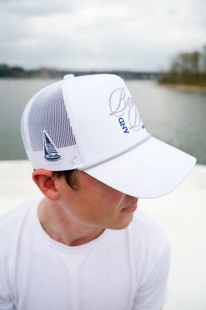 Boats & Beers - White Vintage Trucker Hat KenzKustomz