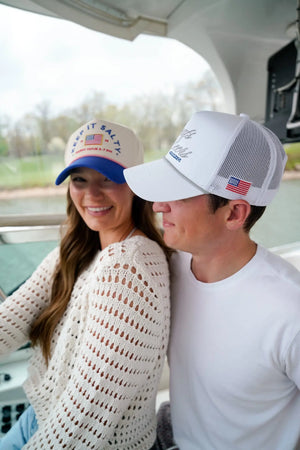 Boats & Beers - White Vintage Trucker Hat KenzKustomz