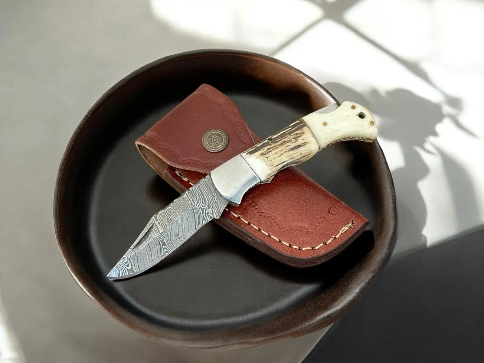 Bone handle pocket Knife – 3" Damascus Blade Damascus Knife Store