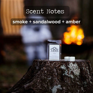 Bonfire Wax Melt by The Rustic House with smoke, sandalwood, and amber scent notes.