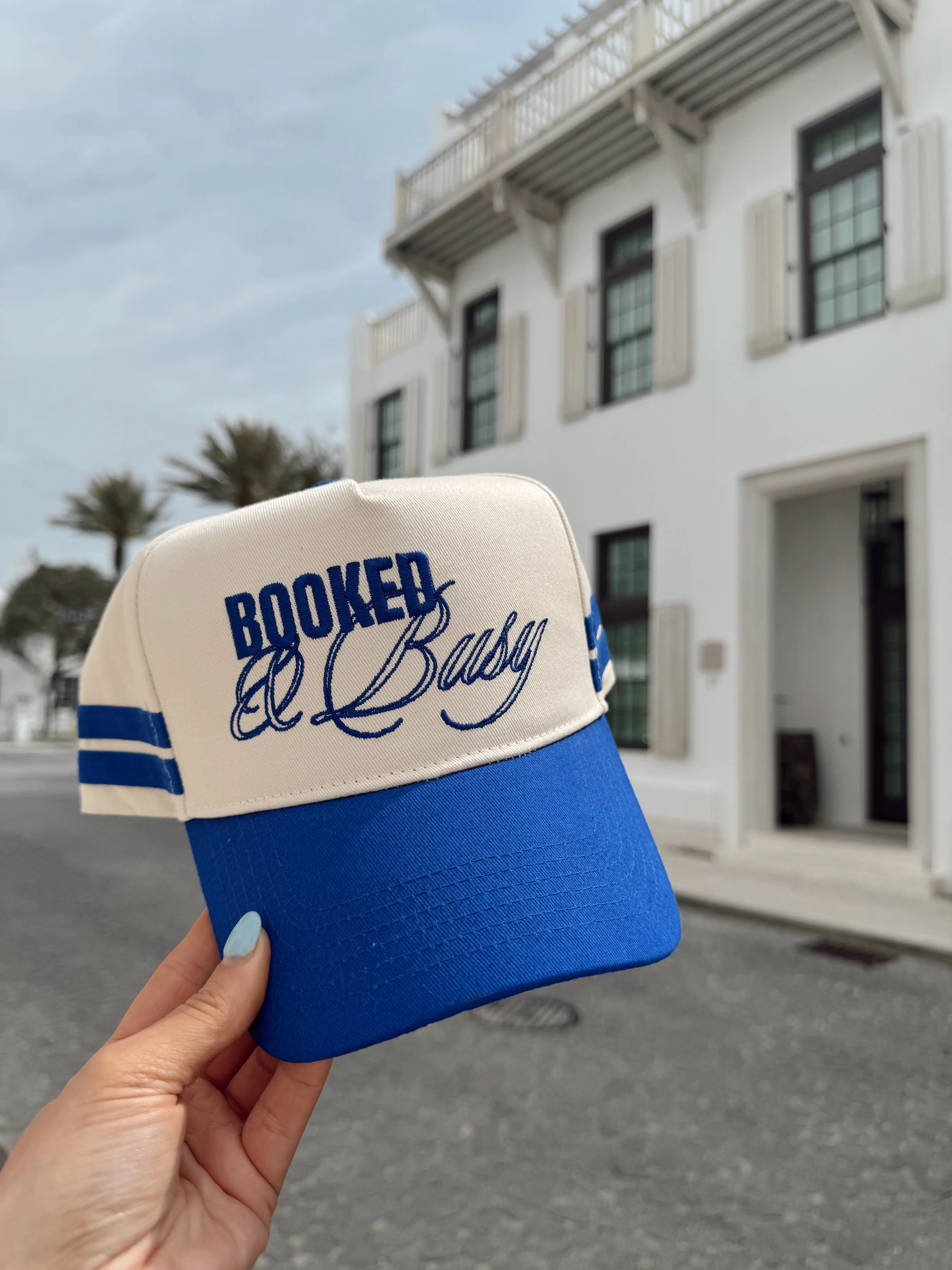 Booked and Busy - Royal Blue Vintage Trucker Hat by KenzKustomz, Southern lifestyle apparel main product photo