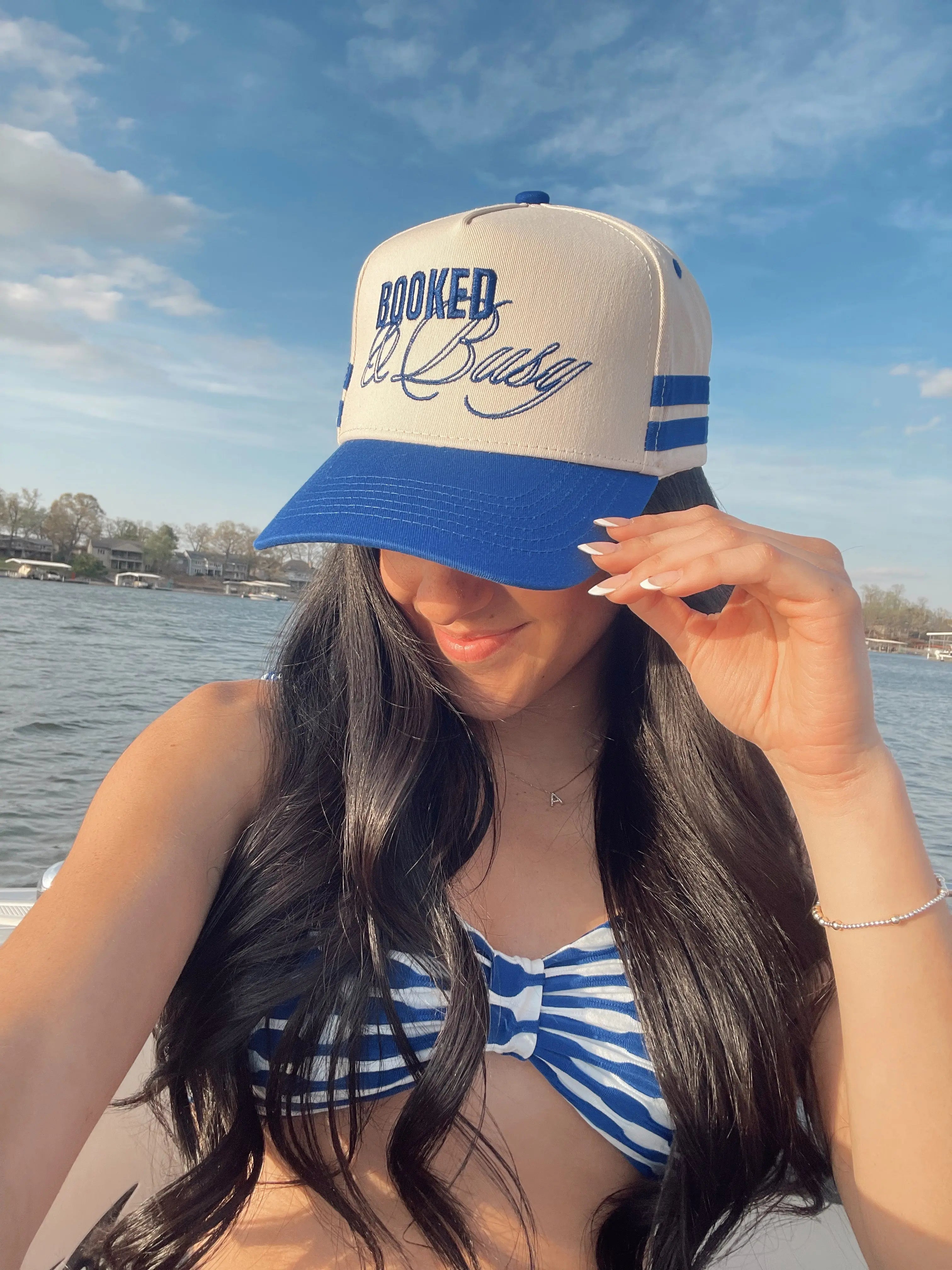 Booked and Busy - Royal Blue Vintage Trucker Hat by KenzKustomz, Southern lifestyle apparel detail photo 2