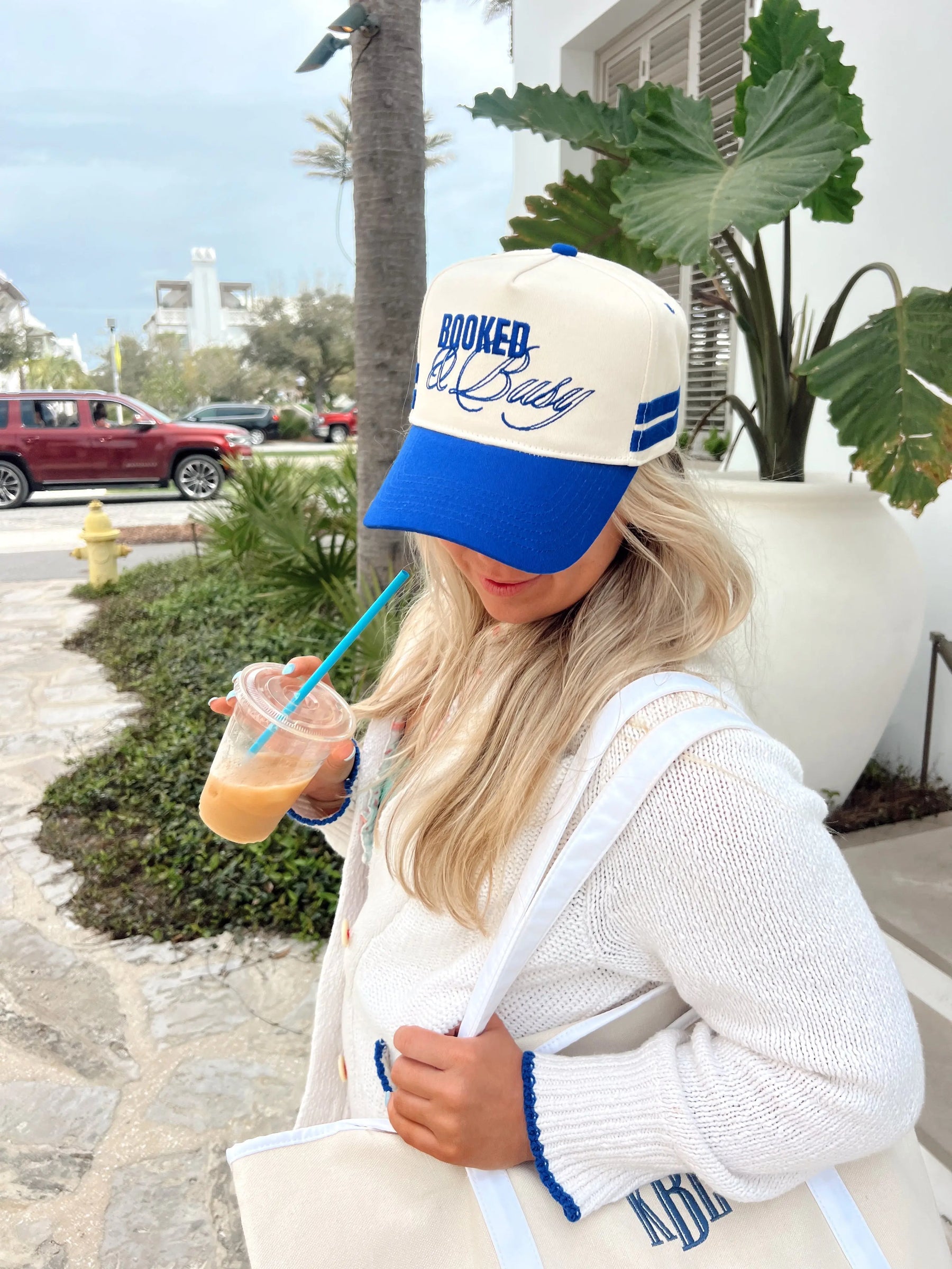Booked and Busy - Royal Blue Vintage Trucker Hat by KenzKustomz, Southern lifestyle apparel detail photo 9