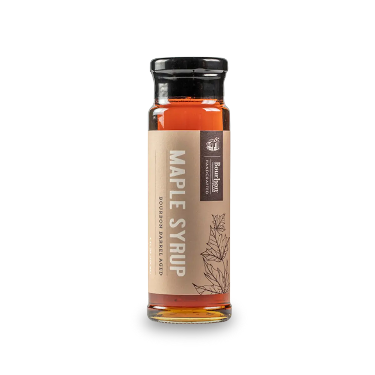 Bourbon Barrel Aged Maple Syrup in a glass bottle