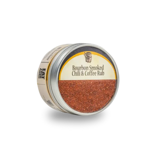 Bourbon Smoked Chili & Coffee Rub in a round tin
