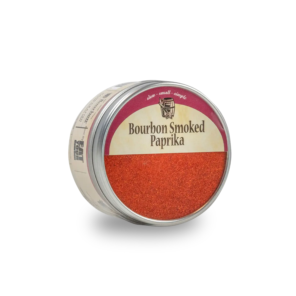 Bourbon Smoked Paprika spice in a round tin with red lid