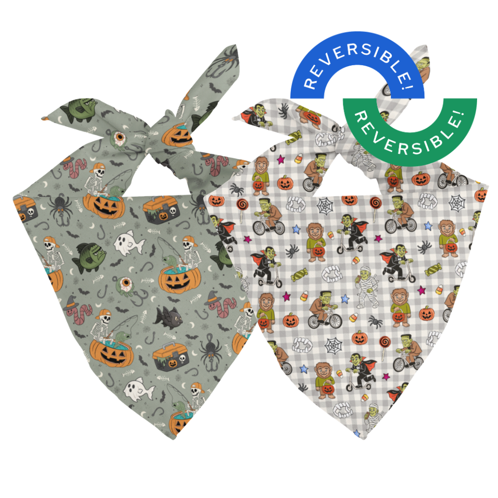 Goblins and Ghouls Halloween Reversible Dog Bandana by Dog Bandana Co., product view 2