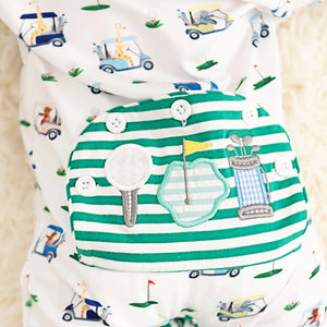 Boys Fairway Golf Romper by Seven Lantern Lane, Southern lifestyle apparel detail photo 2