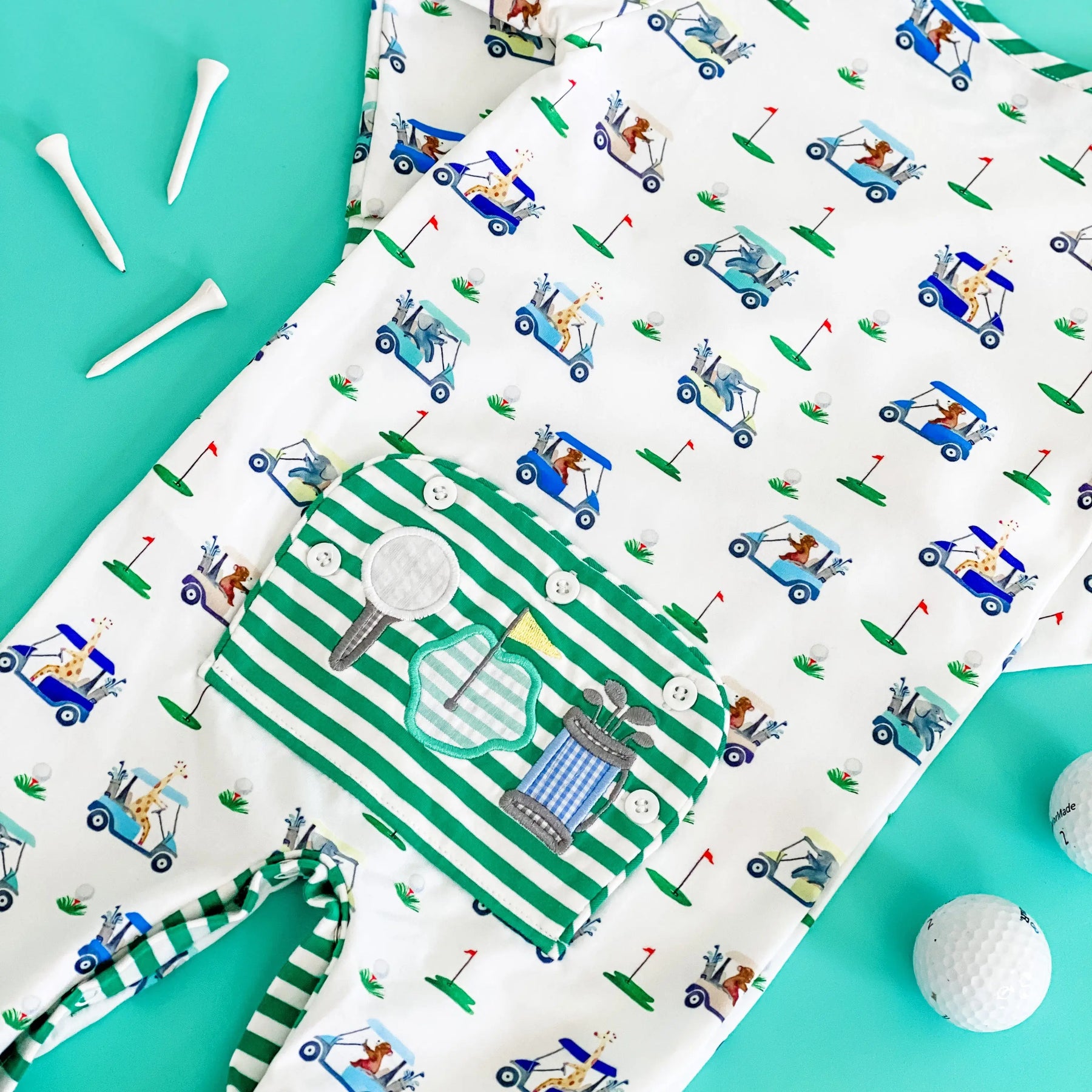 Boys Fairway Golf Romper by Seven Lantern Lane, Southern lifestyle apparel detail photo 11