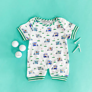 Boys Fairway Shortie Golf Romper by Seven Lantern Lane, Southern lifestyle apparel detail photo 2