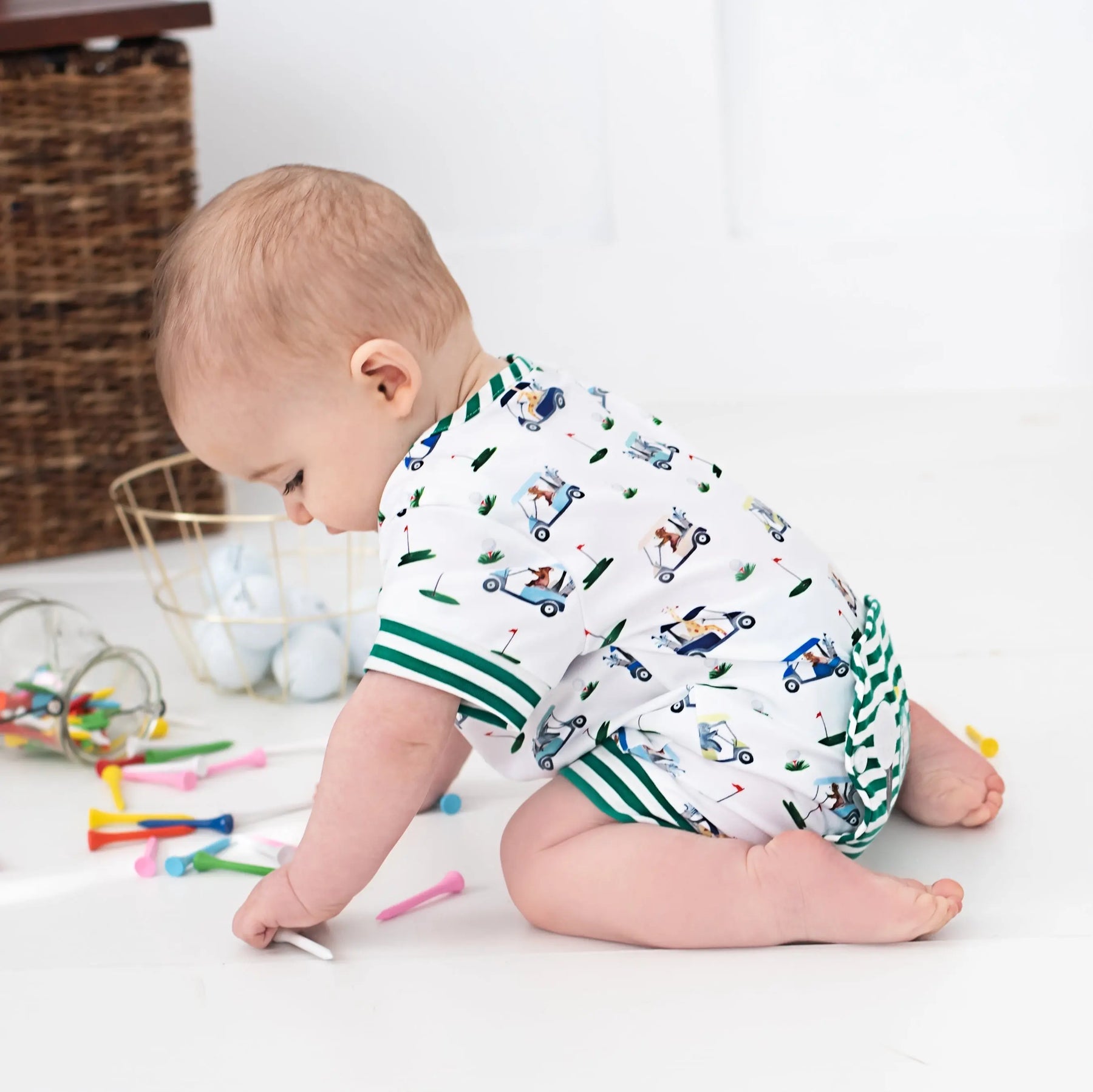 Boys Fairway Shortie Golf Romper by Seven Lantern Lane, Southern lifestyle apparel detail photo 12