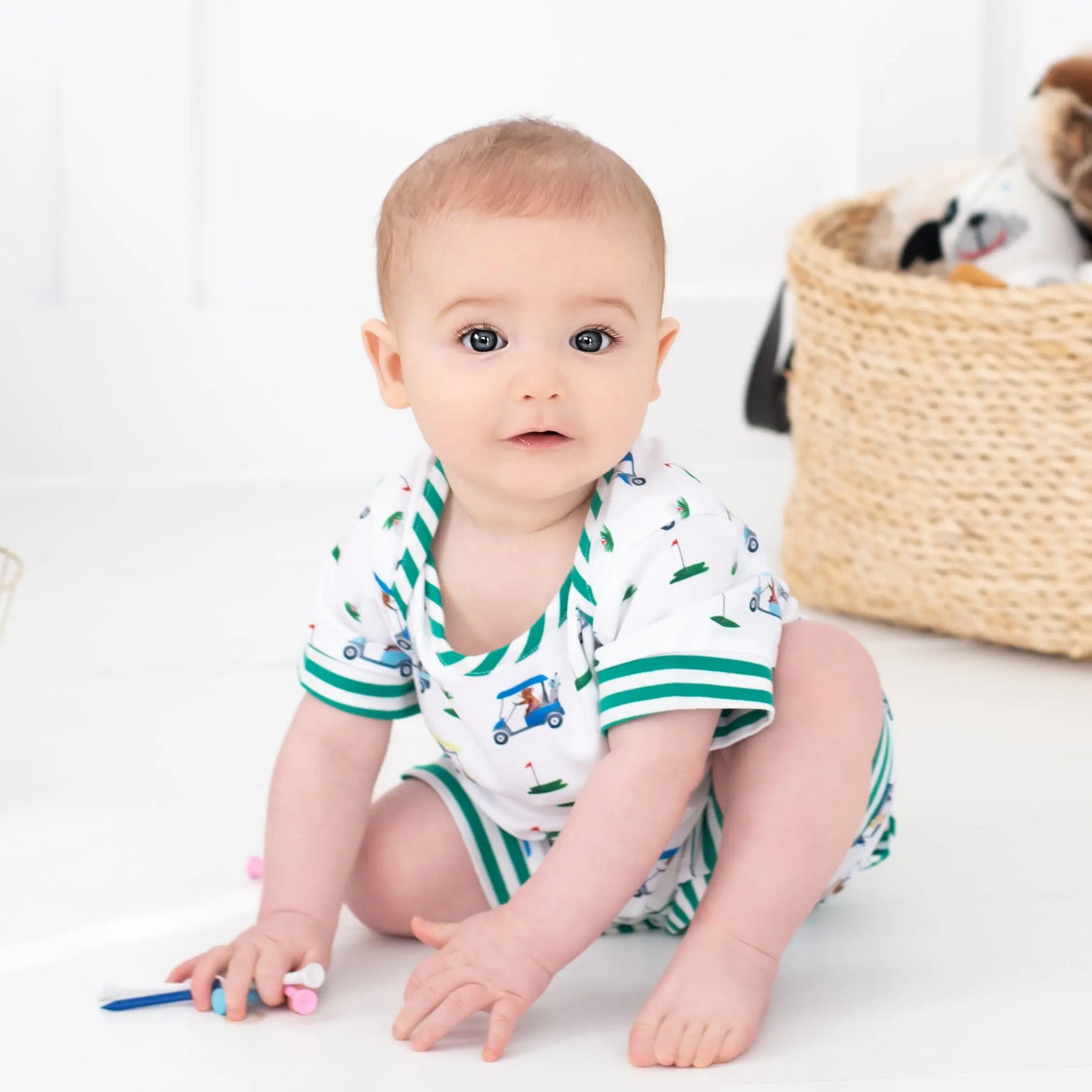 Boys Fairway Shortie Golf Romper by Seven Lantern Lane, Southern lifestyle apparel detail photo 13