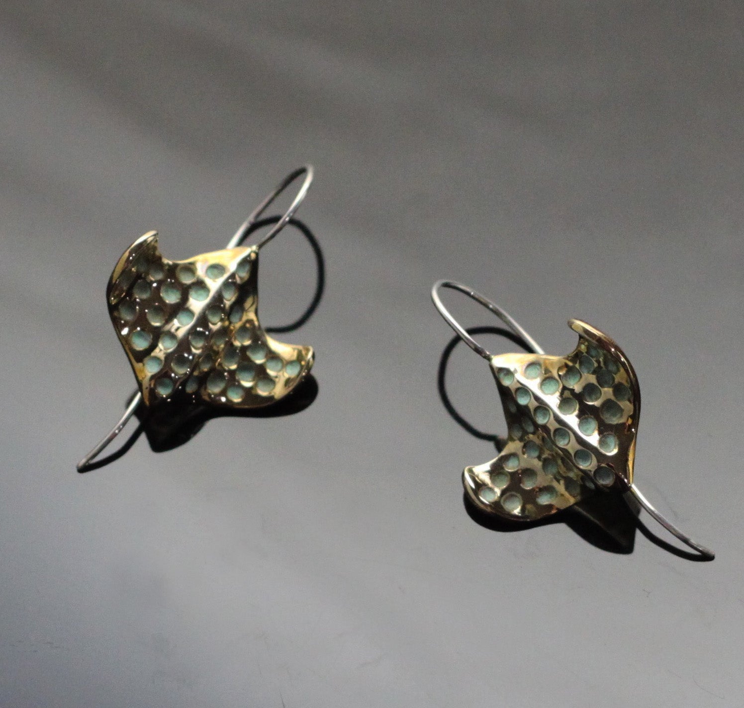 Bronze Spotted Eagle Ray Earrings with Verde Patina