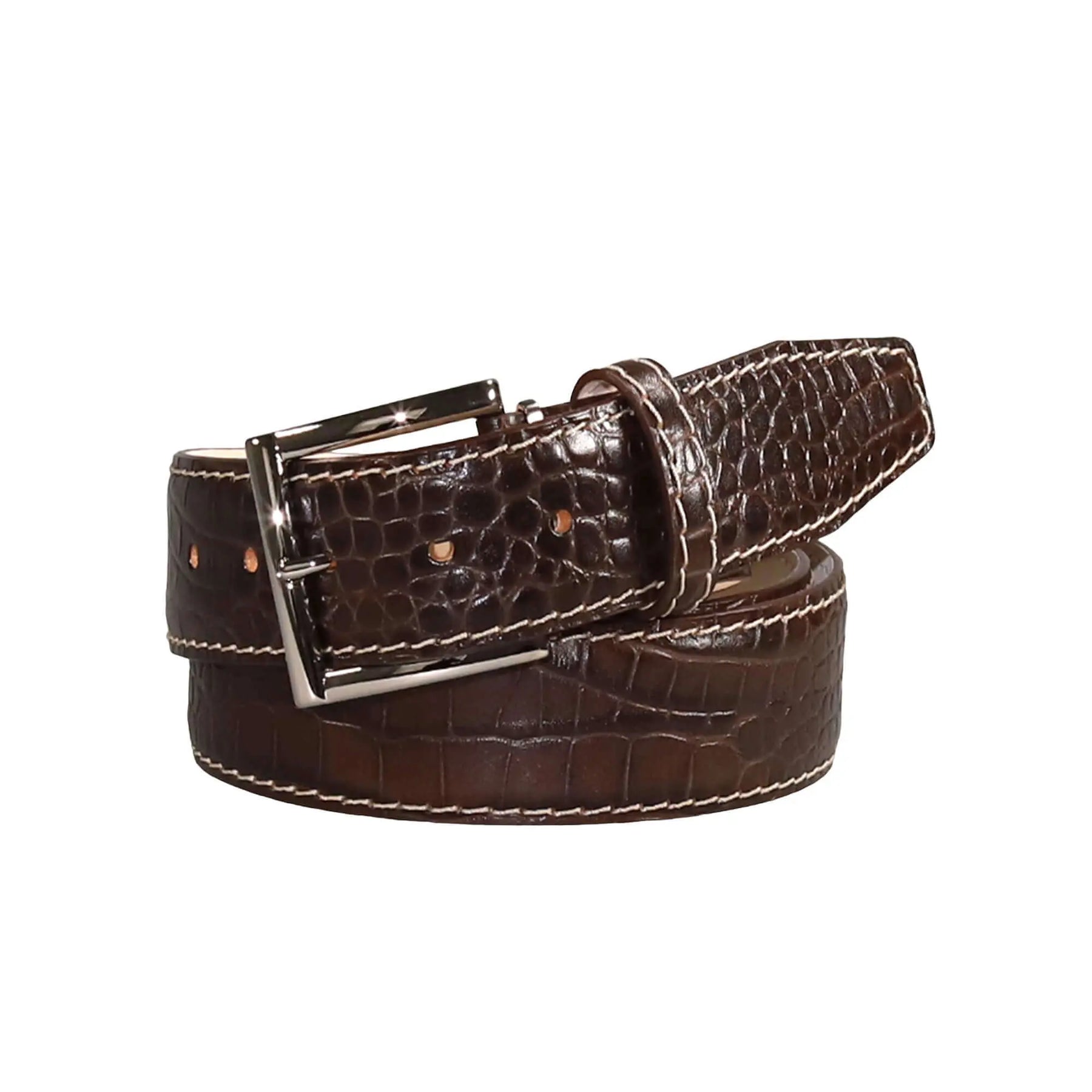 Brown Mock Croc Leather Belt by Roger Ximenez: Bespoke Belts and Leather Accessories, handmade leather goods detail photo 3