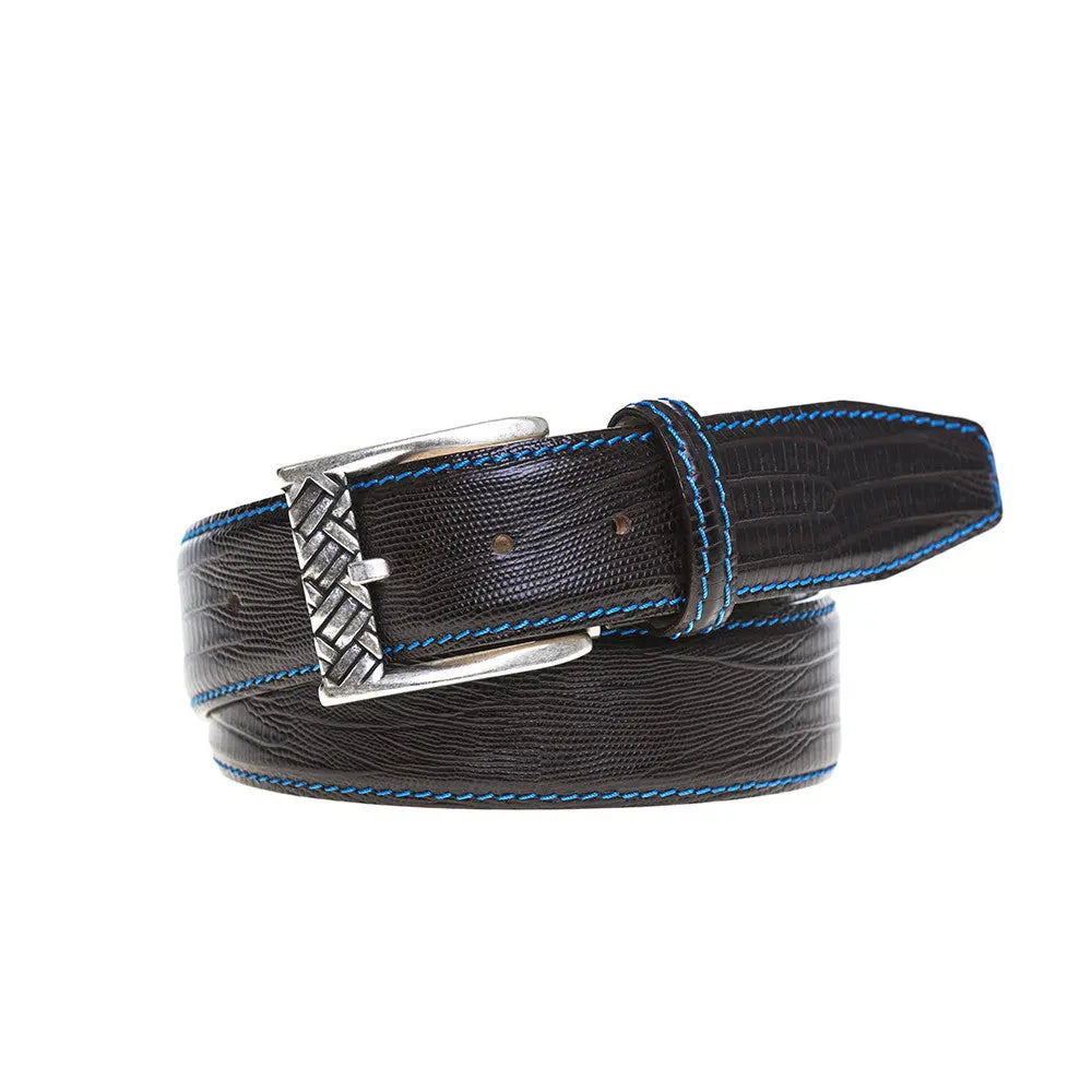 Brown Mock Lizard Belt by Roger Ximenez: Bespoke Belts and Leather Accessories, handmade leather goods detail photo 2