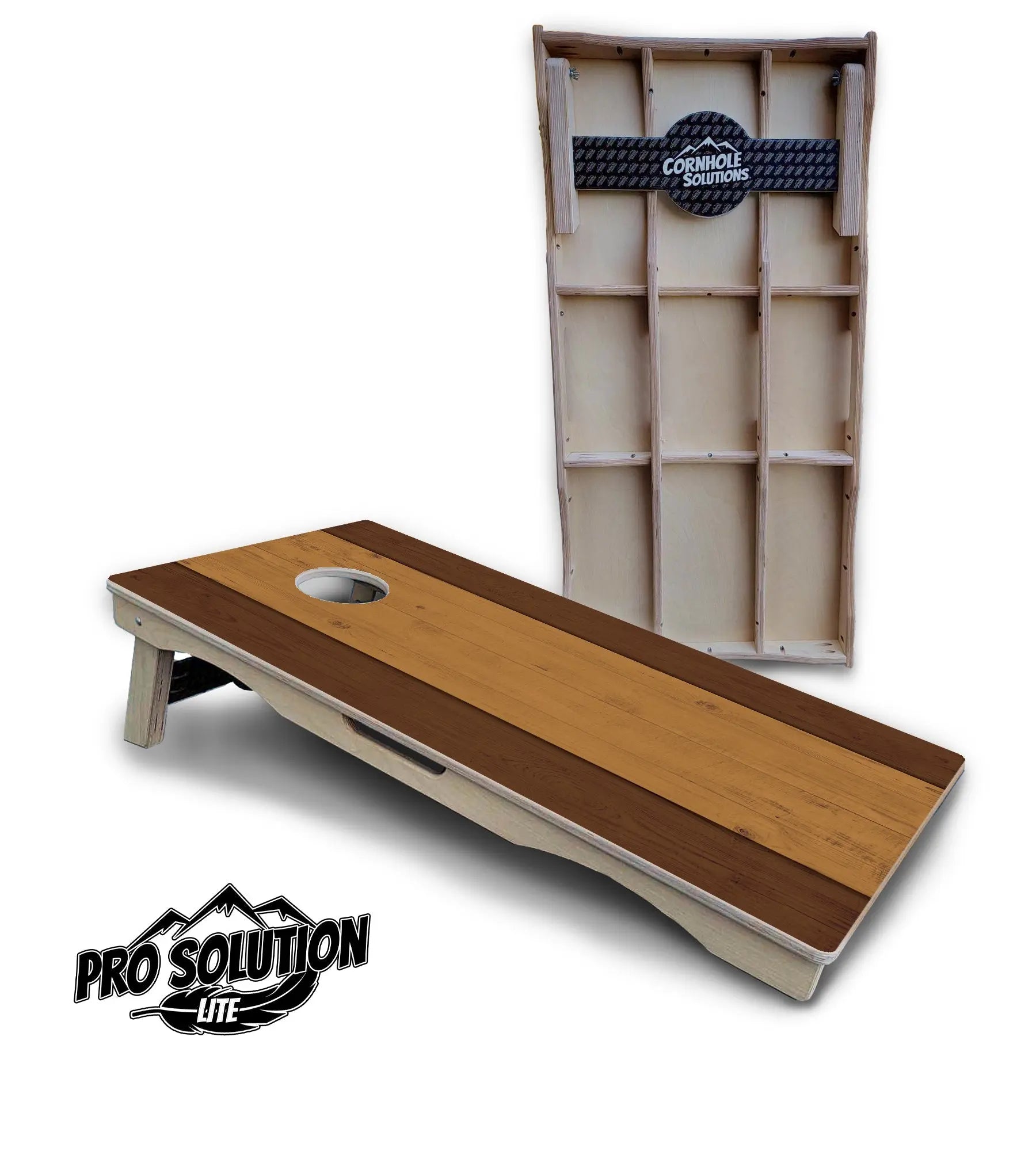 Brown Two Tone Planks Cornhole Boards - Pro Solution Lite Series by Cornhole Solutions, custom cornhole board main product photo