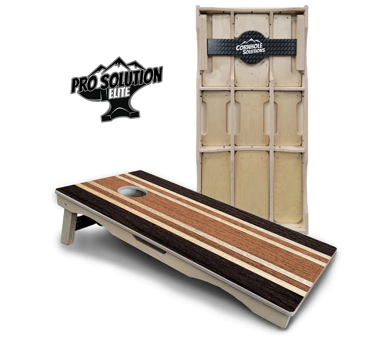 Brown Two Tone Stripes Cornhole Boards - Pro Solution Elite Series by Cornhole Solutions, custom cornhole board main product photo