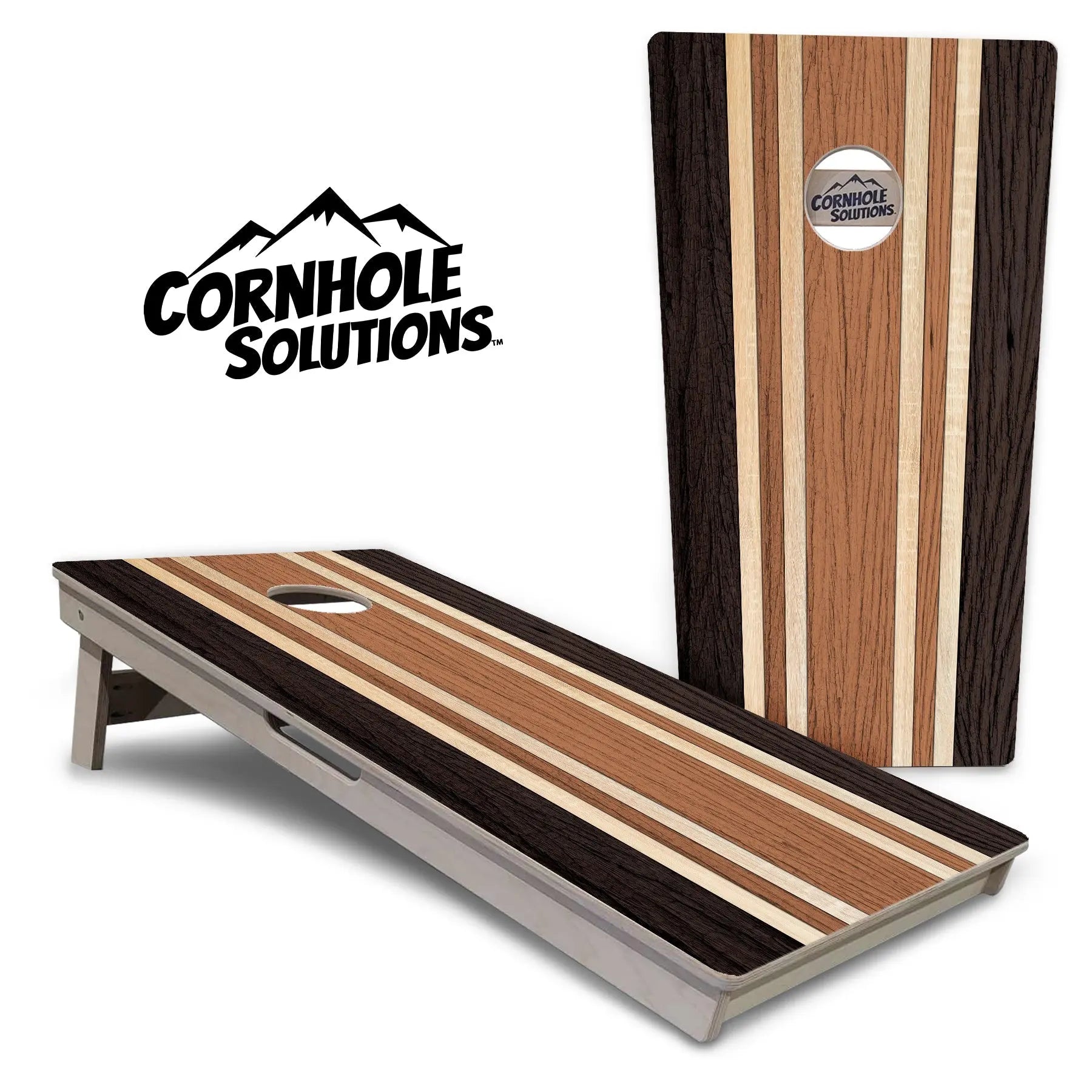 Brown Two Tone Stripes Cornhole Boards - Professional Tournament Series by Cornhole Solutions, custom cornhole board main product photo