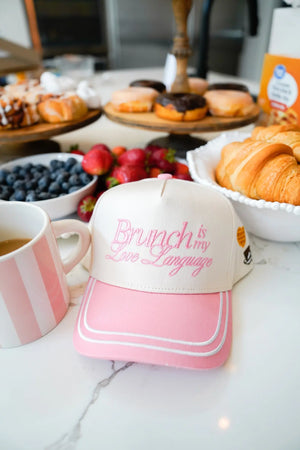 Brunch is my Love Language - Pink Vintage Trucker Hat KenzKustomz