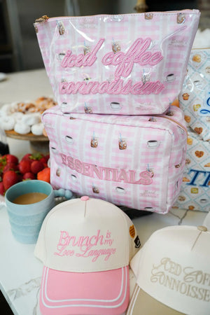 Brunch is my Love Language - Pink Vintage Trucker Hat KenzKustomz