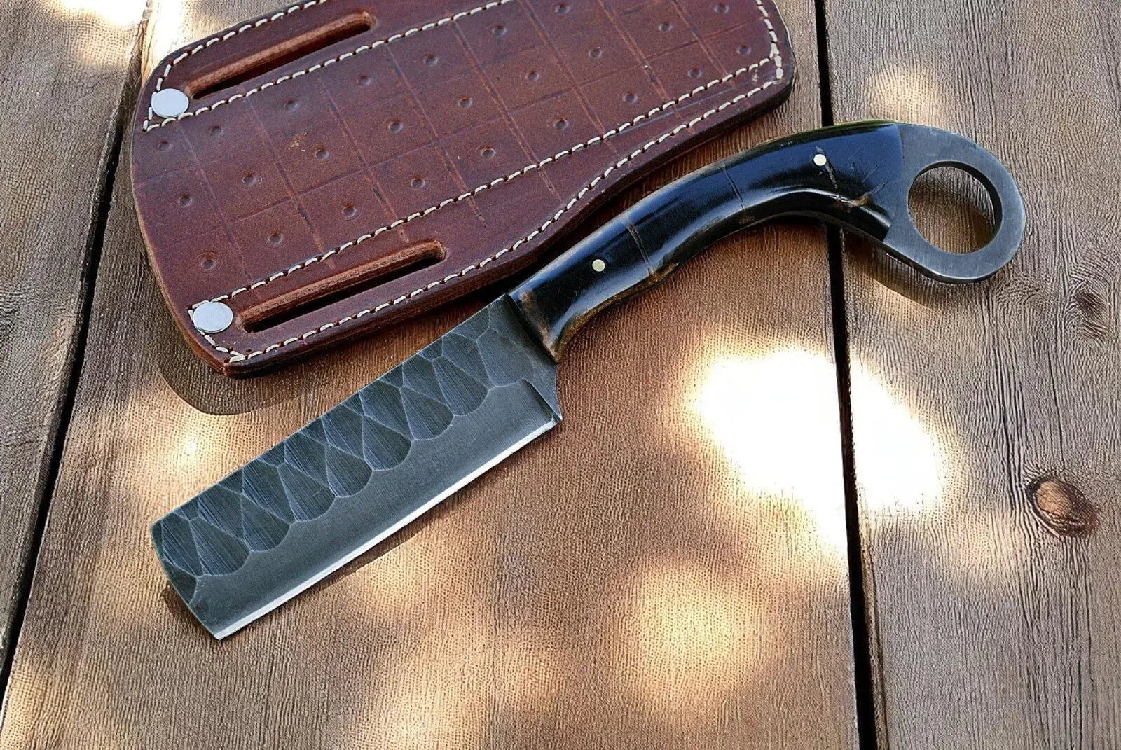 Bull Cutter Knife | with Leather Sheath Damascus Knife Store