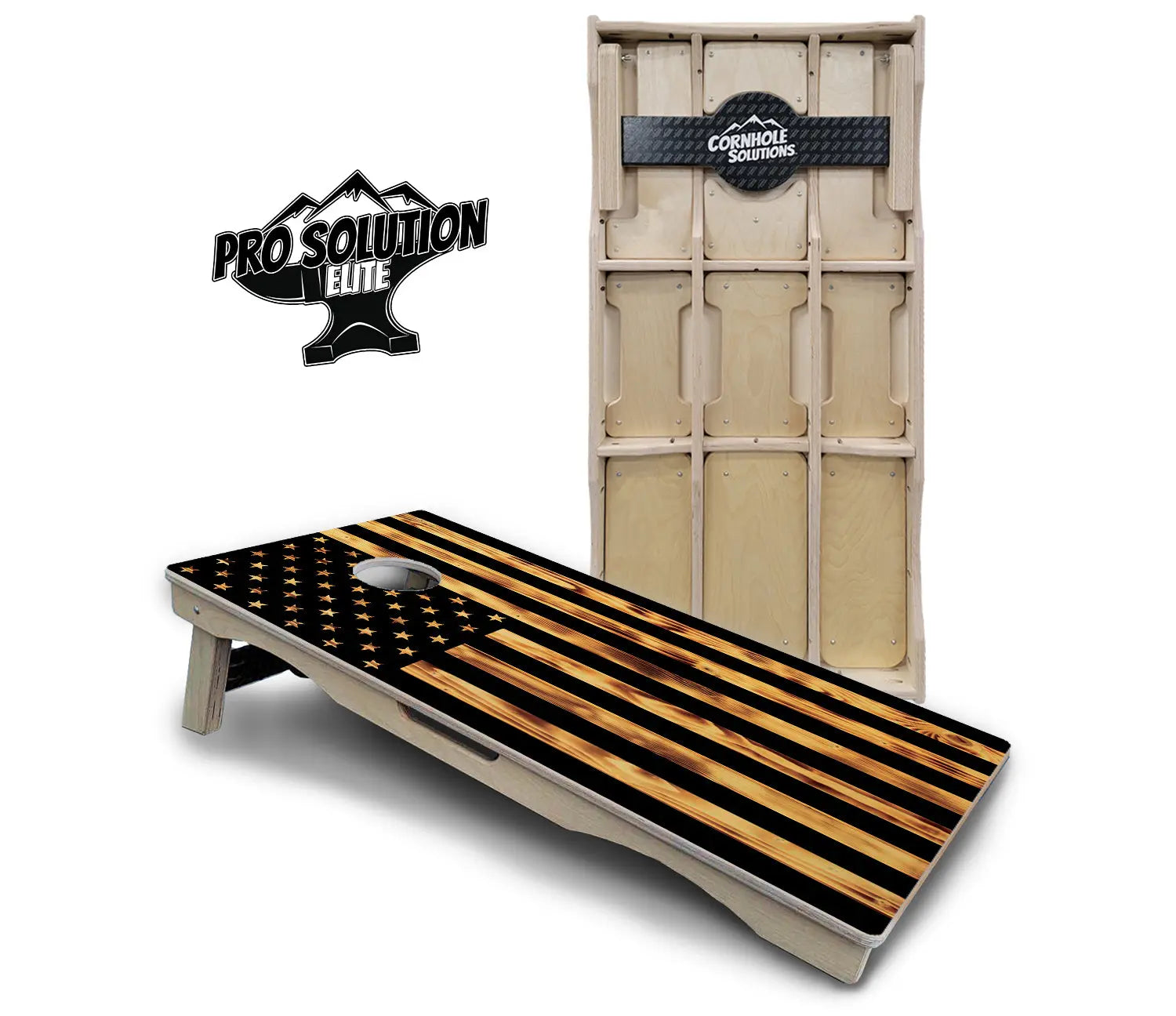 Burnt Rustic Flag Cornhole Boards - Pro Solution Elite Series by Cornhole Solutions, custom cornhole board main product photo