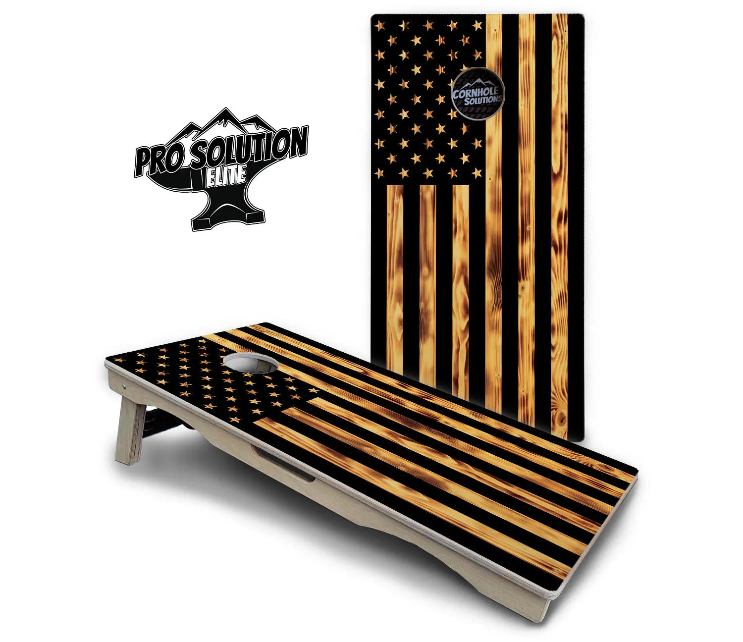 Burnt Rustic Flag Cornhole Boards - Pro Solution Elite Series by Cornhole Solutions, custom cornhole board detail photo 2