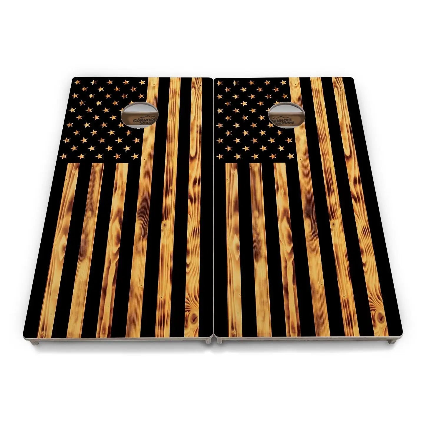 Burnt Rustic Flag Cornhole Boards - Professional Tournament Series by Cornhole Solutions, custom cornhole board detail photo 2