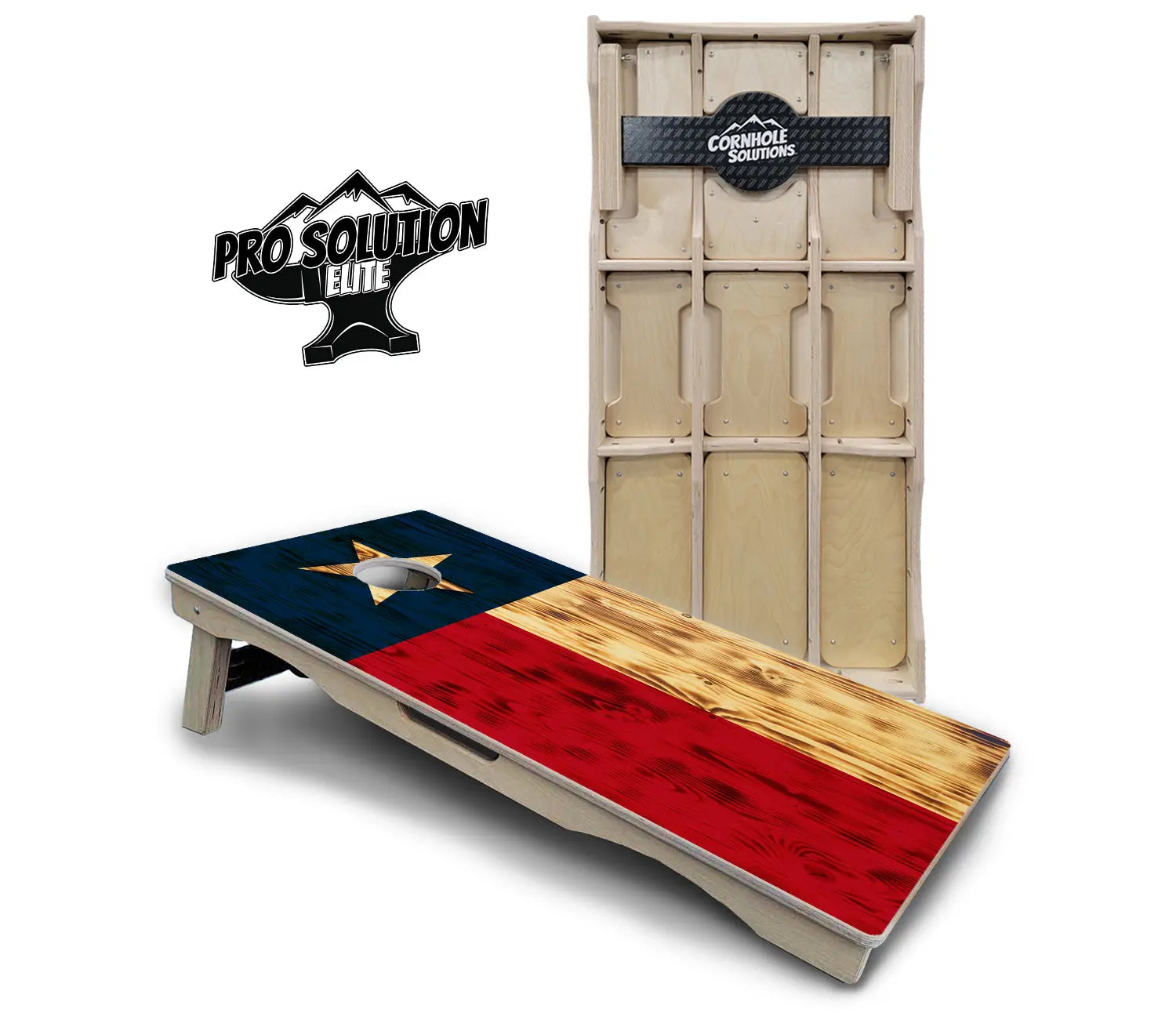 Burnt Texas Flag Cornhole Boards - Pro Solution Elite Series by Cornhole Solutions, custom cornhole board main product photo