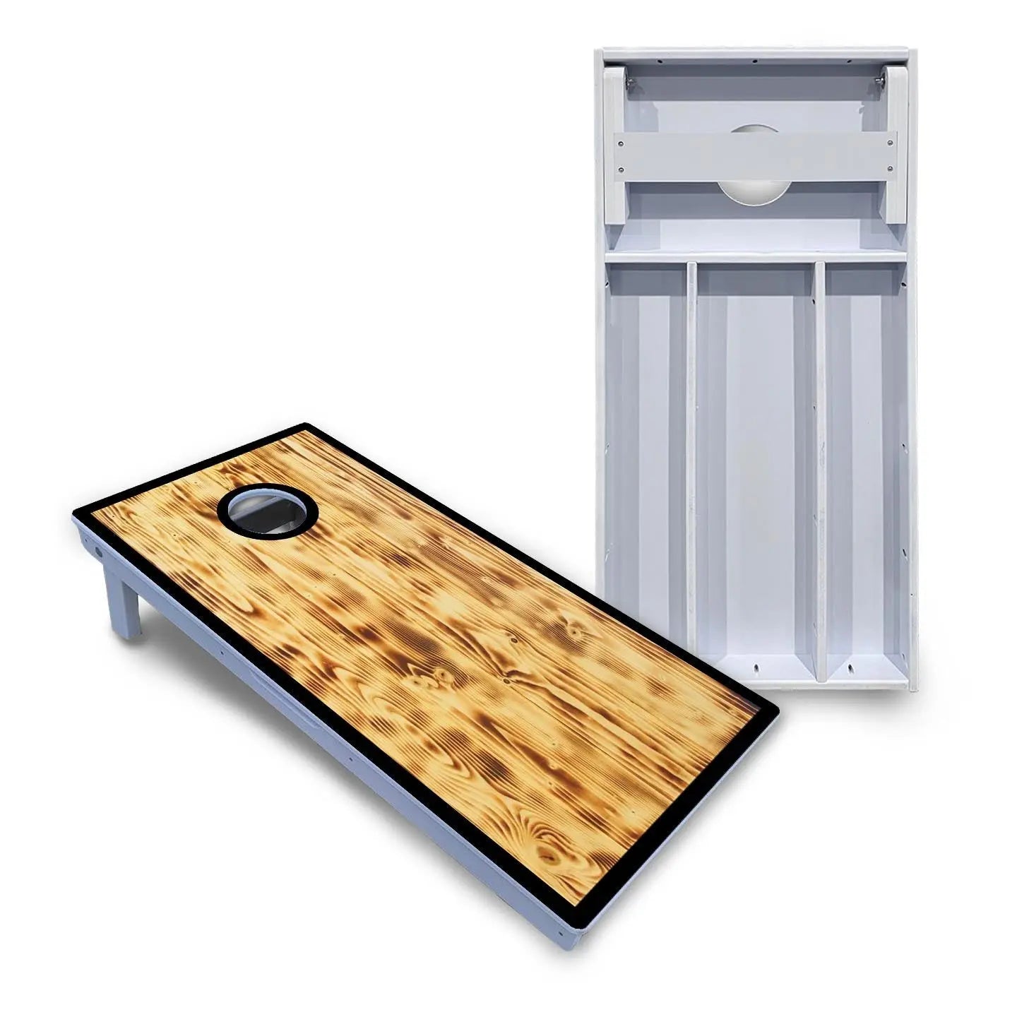 Burnt Wood Black Border Cornhole Boards - All Weather Series by Cornhole Solutions, custom cornhole board main product photo