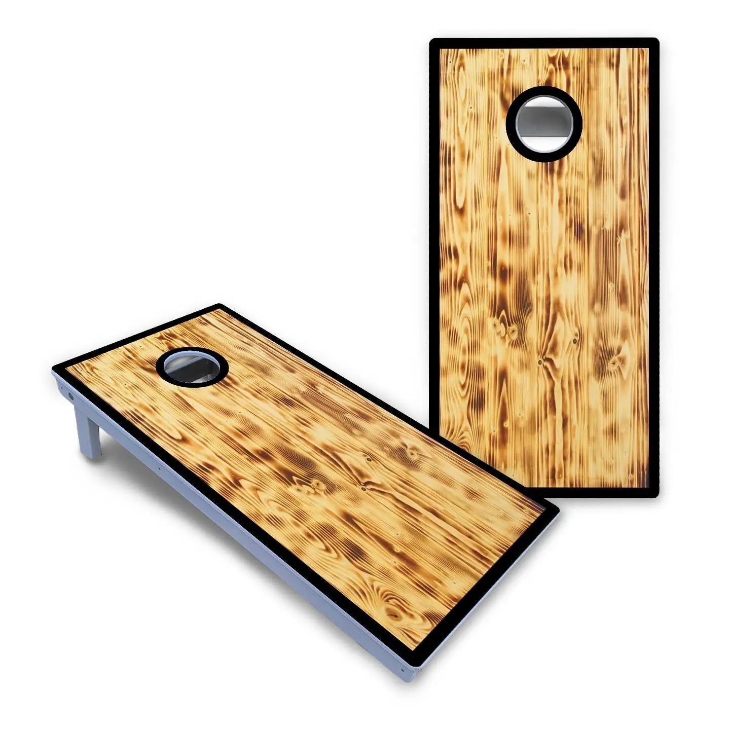 Burnt Wood Black Border Cornhole Boards - All Weather Series by Cornhole Solutions, custom cornhole board detail photo 2