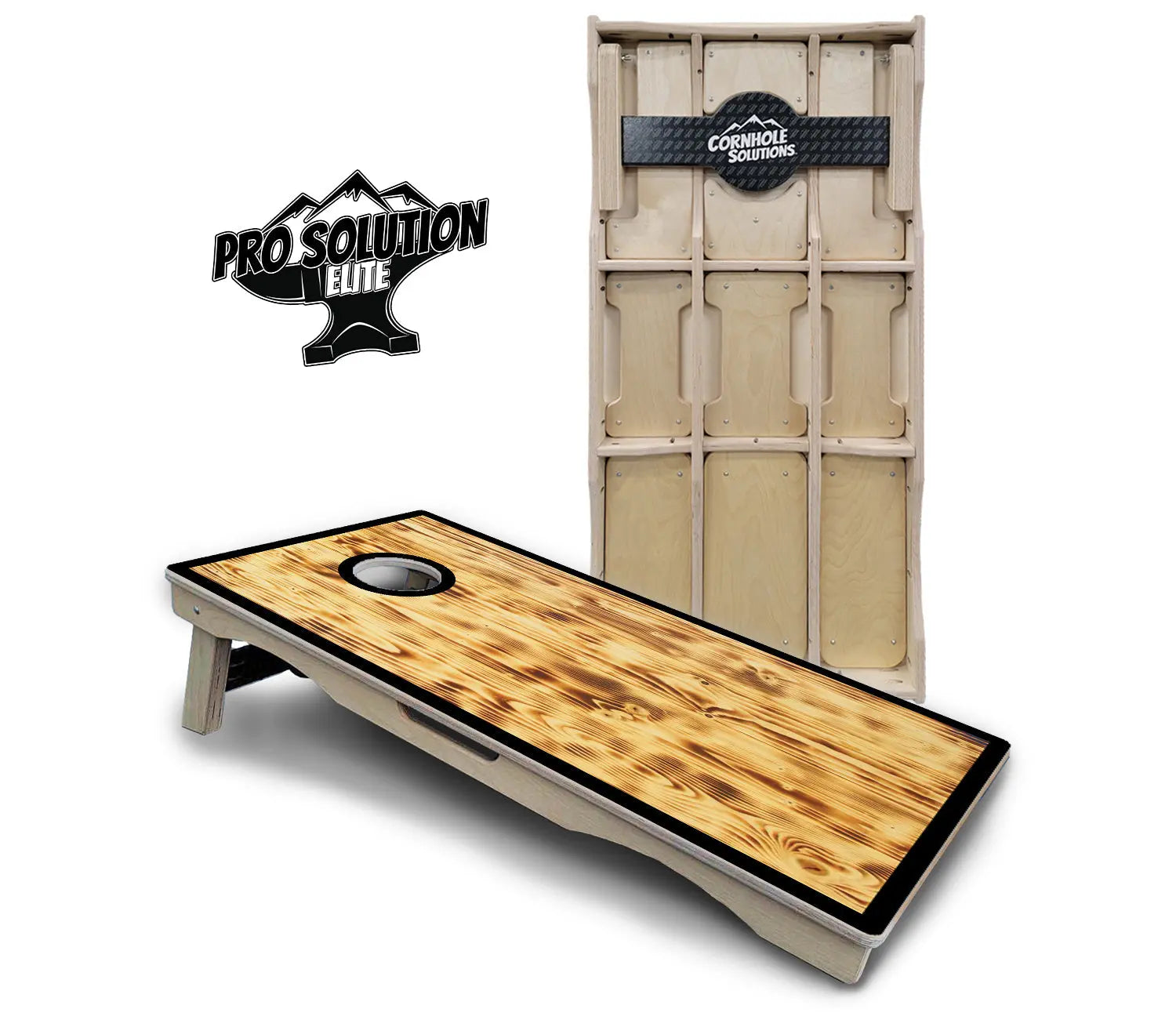 Burnt Wood Black Border Cornhole Boards - Pro Solution Elite Series by Cornhole Solutions, custom cornhole board main product photo