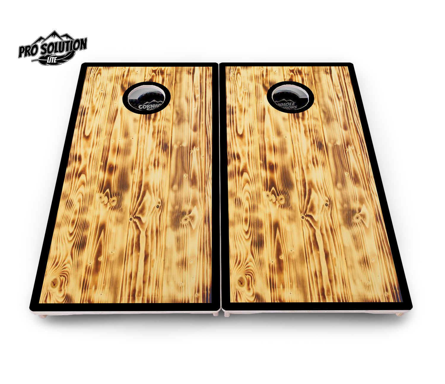 Burnt Wood w/Black Border Cornhole Boards - Pro Solution Lite Series by Cornhole Solutions, custom cornhole board detail photo 2