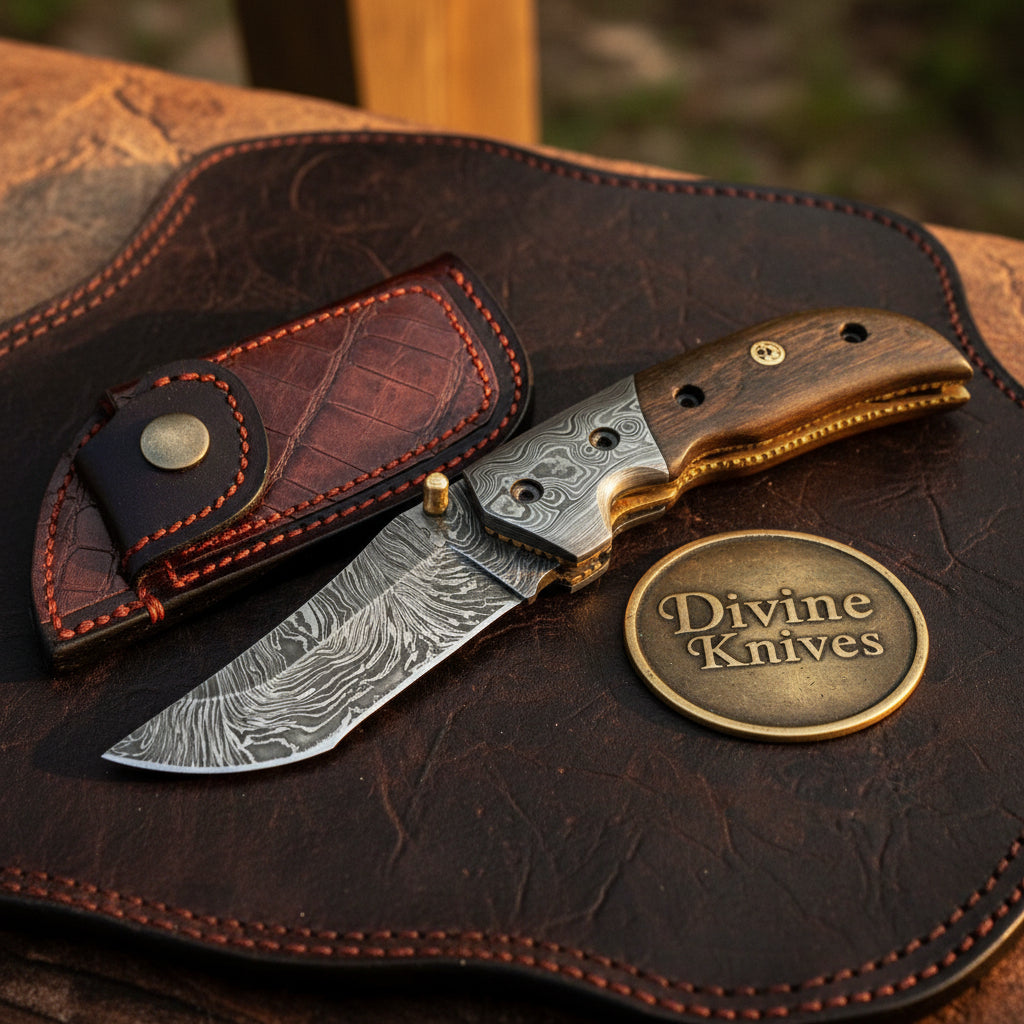Walnut Handle Folding Knife by Divine Knives