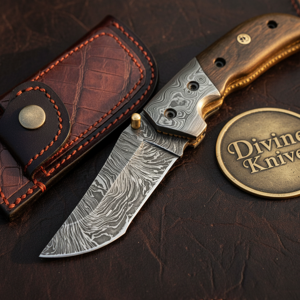 Walnut Handle Folding Knife by Divine Knives — detail view 2