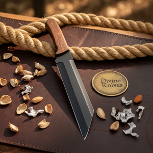 Rosewood Black-Coated Tanto Knife with Natural Wood Handle for Outdoor Work by Divine Knives — product view 1