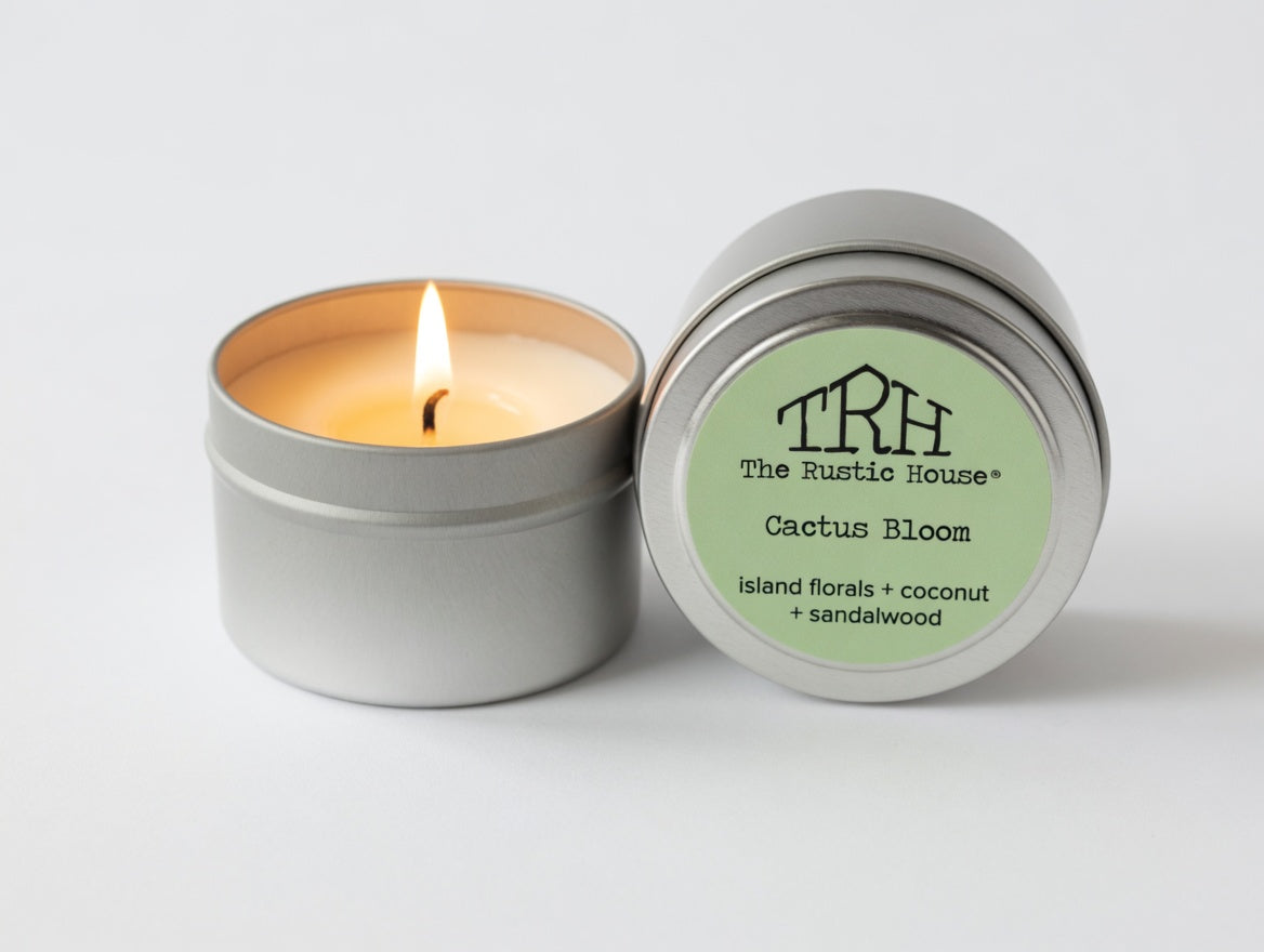Cactus Bloom Travel Tin by The Rustic House, scented candle detail photo 2