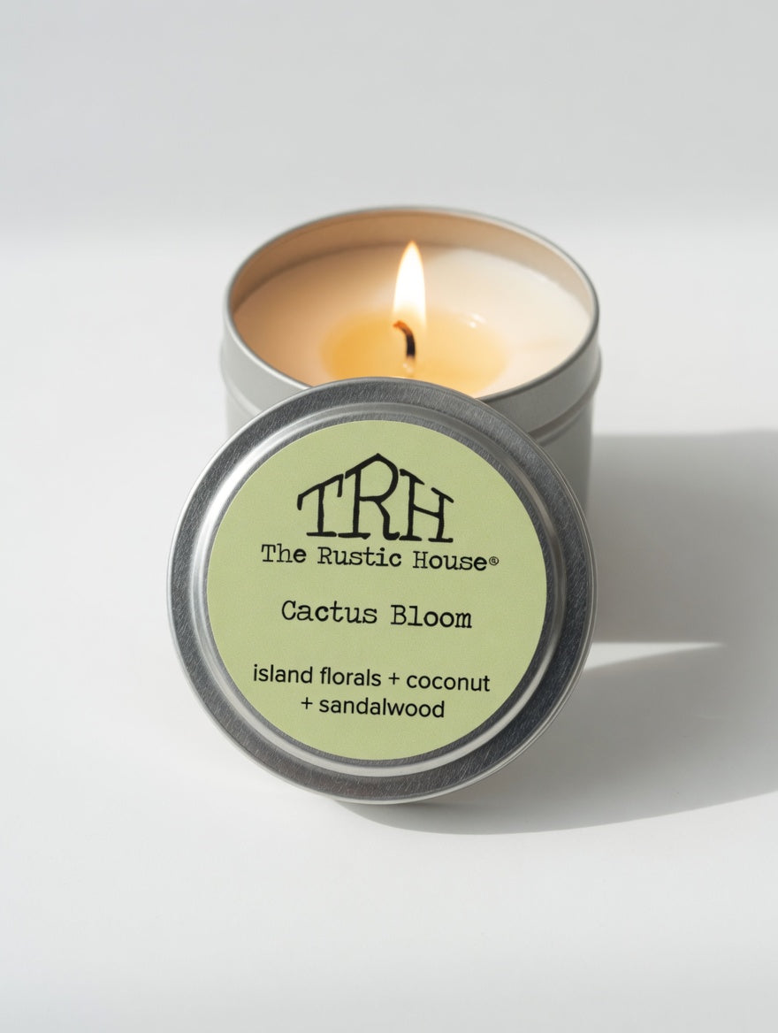 Cactus Bloom Travel Tin by The Rustic House, scented candle main product photo
