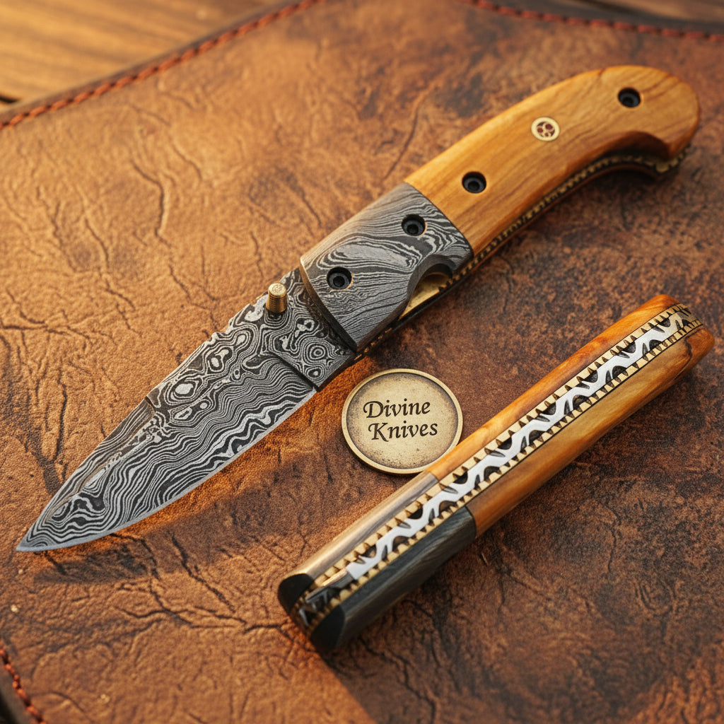 Olive Wood Folding Pocket Knife by Divine Knives