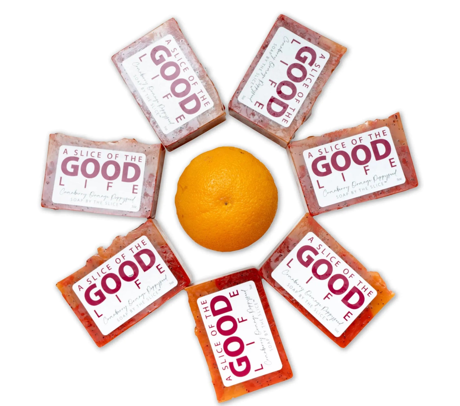 Cranberry Orange Poppy Seed Soap Slice 5 Oz. by Essential Journeys, natural skincare detail photo 7
