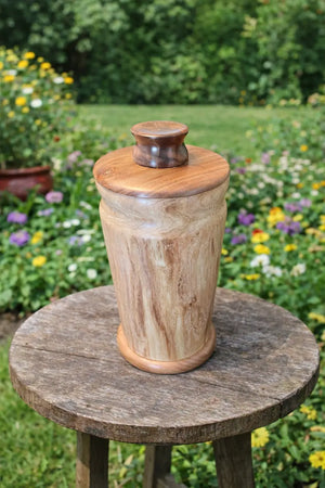 Wooden cremation urn made of Mimosa and Black Walnut