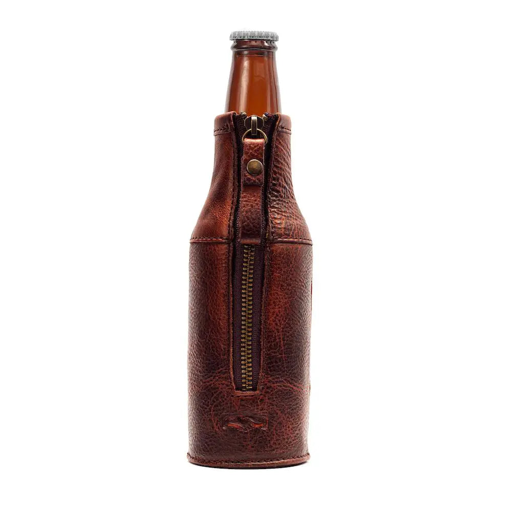 Campaign Leather Bottle Koozie by Mission Mercantile Leather Goods, custom drinkware detail photo 7