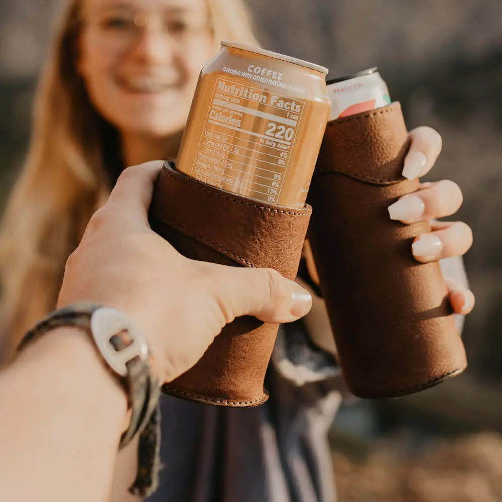 Campaign Leather Can Koozie by Mission Mercantile Leather Goods, custom drinkware detail photo 2