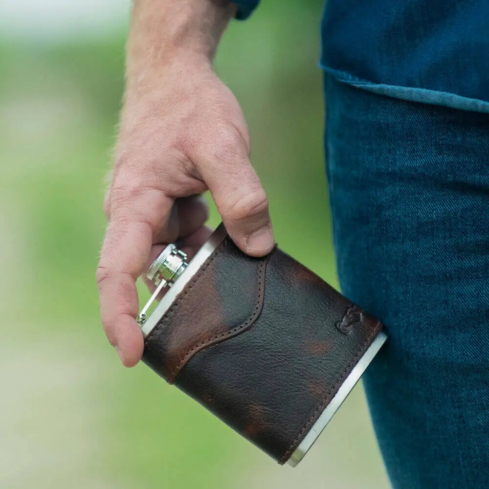 Campaign Leather Flask by Mission Mercantile Leather Goods, handmade leather goods main product photo
