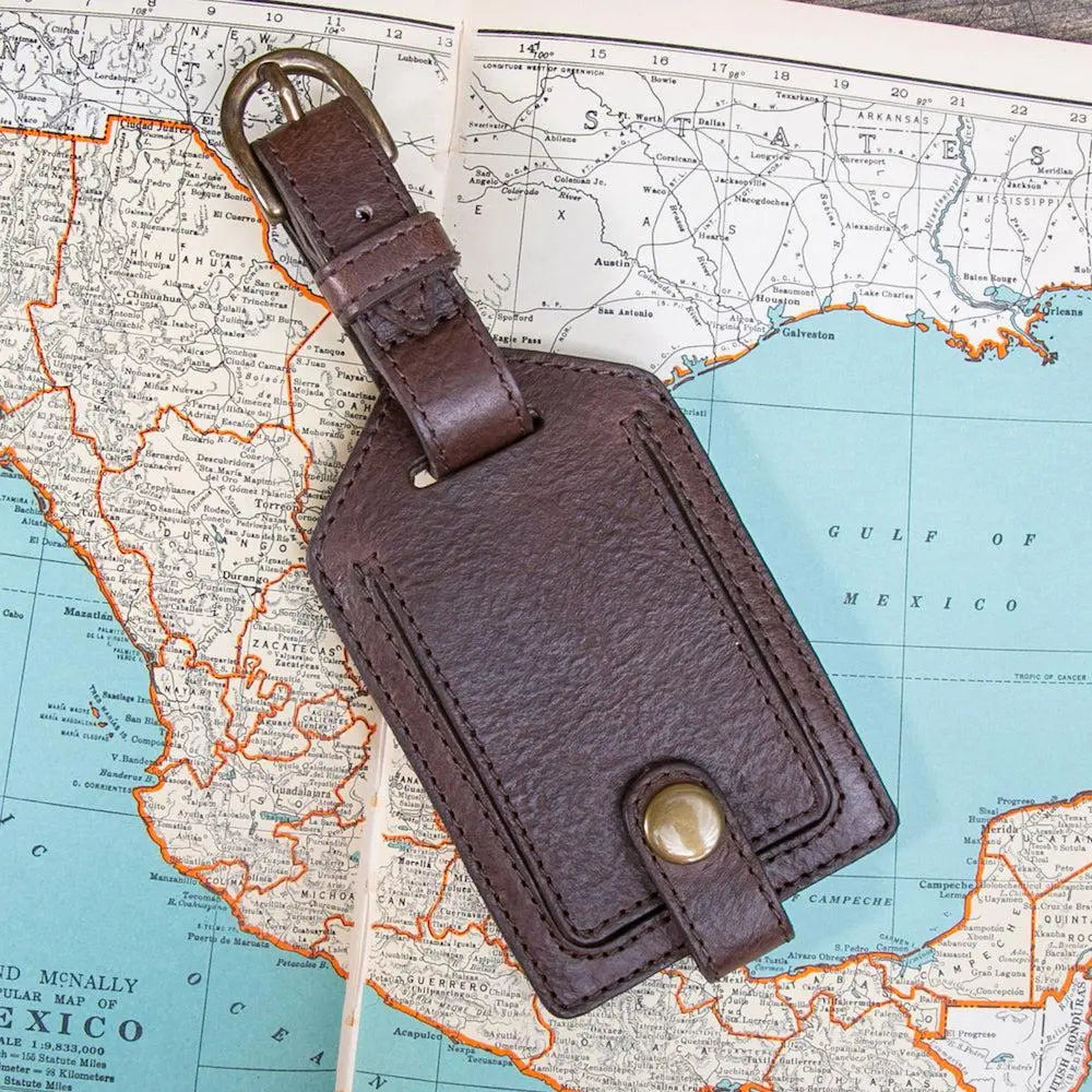 Campaign Leather Luggage Tag by Mission Mercantile Leather Goods, handmade leather goods main product photo