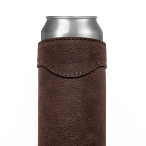 Campaign Leather Slim Can Koozie by Mission Mercantile Leather Goods, custom drinkware detail photo 3