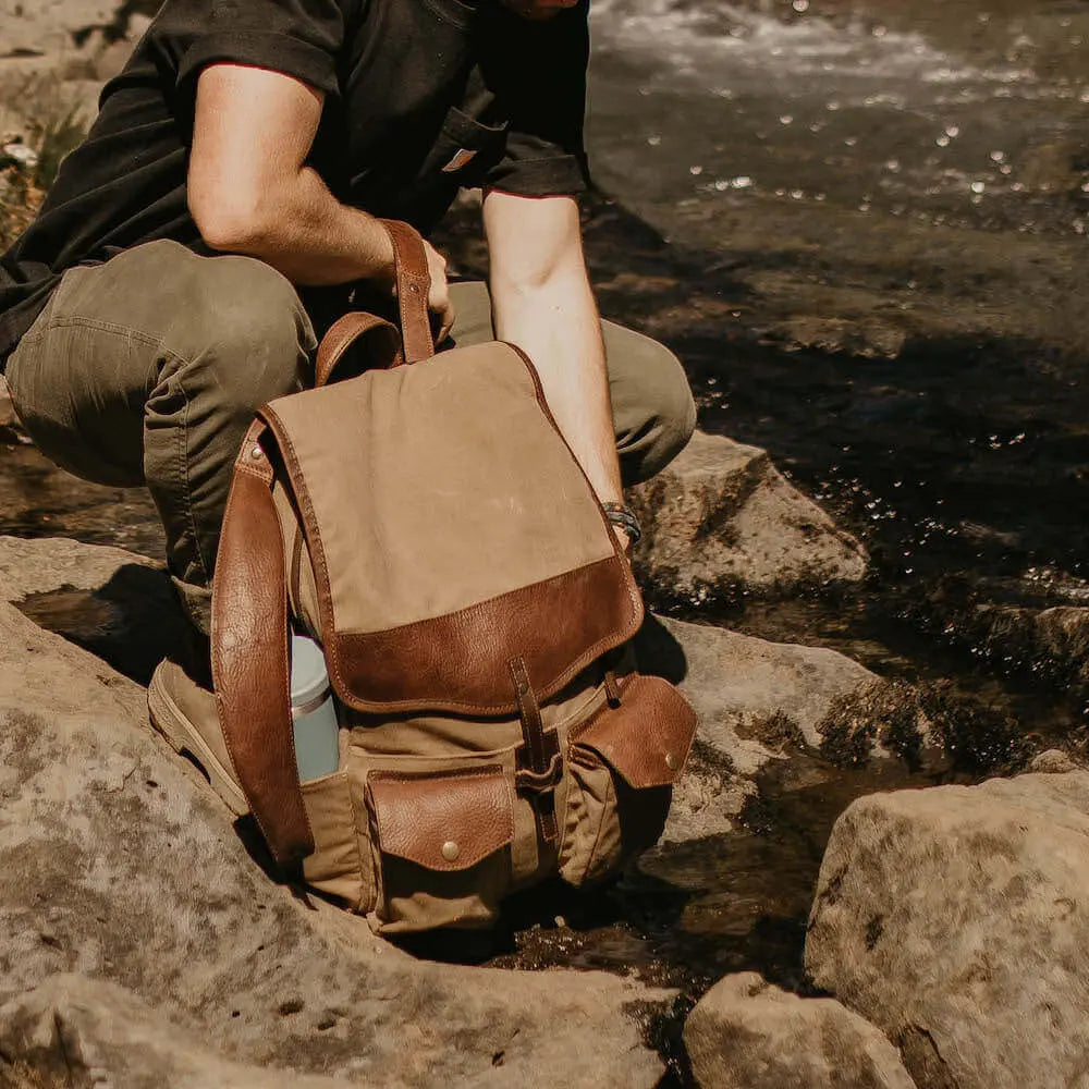 Campaign Waxed Canvas Backpack by Mission Mercantile Leather Goods, handmade leather goods detail photo 2