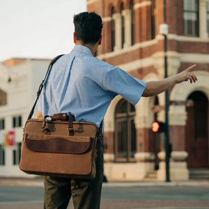 Campaign Waxed Canvas Briefcase Mission Mercantile Leather Goods